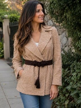 RYU From Anthropologie Textured Peacoat With Belt Boho Size Large